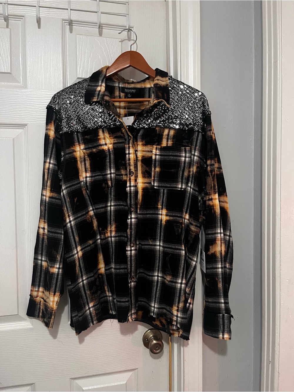 La La Land Black & Orange Plaid long sleeve Shirt